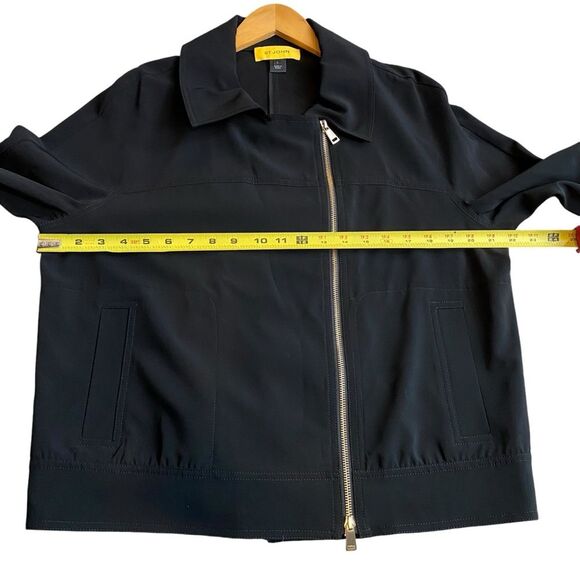 St. John Women’s L Asymmetrical Zipper Bomber Jacket Solid Black Sporty Casual - Picture 7 of 12